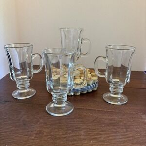 Vintage Libbey Milan Irish Coffee Set of 4 Glass‎ Mug 5.75" Tall